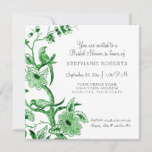 Groene Chinoiserie Bloemige Waterverf Bruiloftsont Kaart (Voorkant)