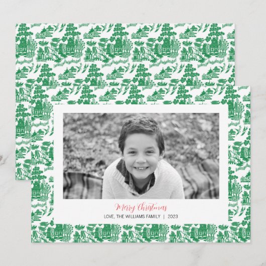 Groene Chinoiserie Kerstmis Fotokaart Feestdagenkaart (Voorkant / Achterkant)
