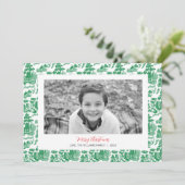 Groene Chinoiserie Kerstmis Fotokaart Feestdagenkaart (Staand voorkant)