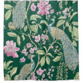 Groene Chinoiserie pauw bloemig Douchegordijn (Voorkant)