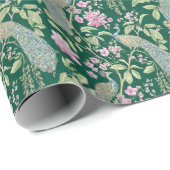 Groene Chinoiserie pauwenbloem elegante decoupage Cadeaupapier (Rol Hoek)