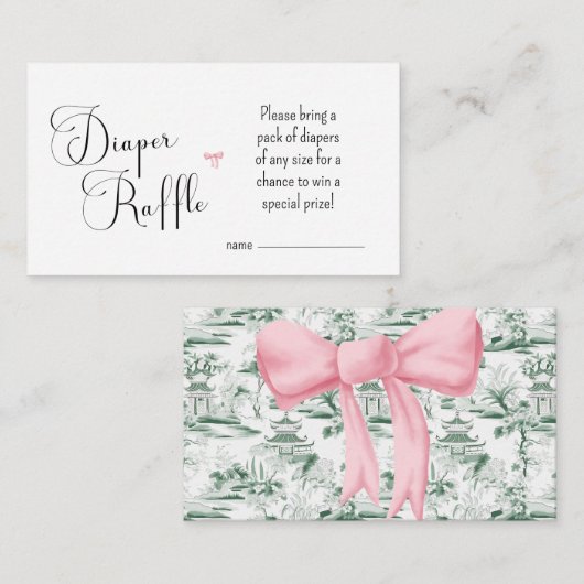 Groene Chinoiserie Roze Bow Luier Raffle Kaart (Voorkant / Achterkant)