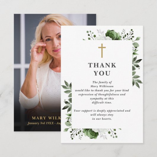 Groene Christelijke viering van het leven begrafen Bedankkaart (Voorkant / Achterkant)