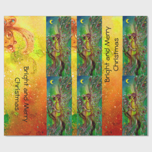 GROENE CHRISTMAS FAIRY, GOLD SPARKLES, FLORAL SWIR CADEAUPAPIER