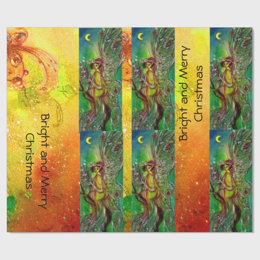 GROENE CHRISTMAS FAIRY, GOLD SPARKLES, FLORAL SWIR CADEAUPAPIER (Vlak)