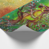 GROENE CHRISTMAS FAIRY, GOLD SPARKLES, FLORAL SWIR CADEAUPAPIER (Hoek)
