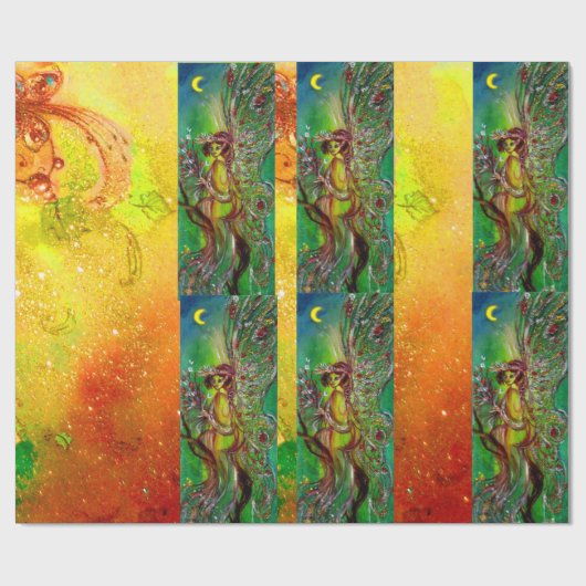 GROENE CHRISTMAS FAIRY, GOLD SPARKLES, FLORAL SWIR CADEAUPAPIER (Vlak)