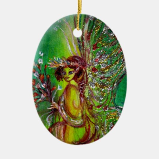 GROENE CHRISTMAS FAIRY MET EMERALD GEMSTONE KERAMISCH ORNAMENT (Voorkant)