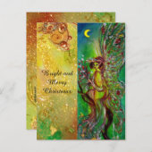 GROENE CHRISTMAS FAIRY MET GOUDE FLORAAL SPARKLES FEESTDAGENKAART (Voorkant / Achterkant)