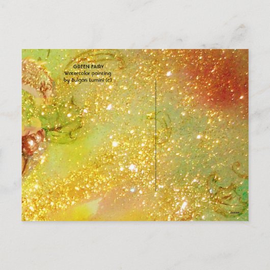 GROENE CHRISTMAS FAIRY MET GOUDE FLORAAL SPARKLES FEESTDAGENKAART (Achterkant)