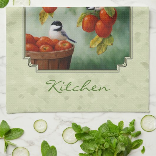 Groene cichorei en appelboom theedoek (Gevouwen)