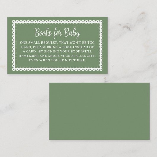Groene Cielito Lindo Baby Shower Boeken voor Baby Informatiekaartje (Voorkant / Achterkant)
