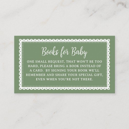 Groene Cielito Lindo Baby Shower Boeken voor Baby Informatiekaartje (Voorkant)