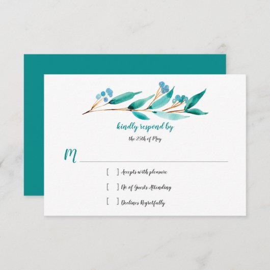 Groene cipressenbladeren en bessen RSVP (Voorkant / Achterkant)