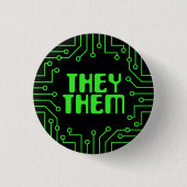 Groene Circuit Board Ze/Them Pronouns Ronde Button 3,2 Cm (Voorkant)