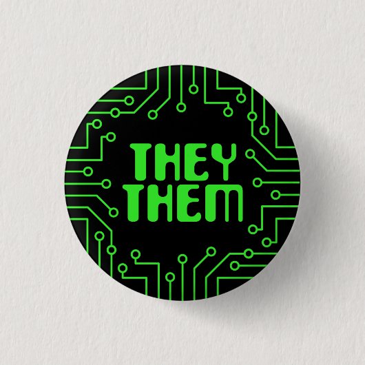Groene Circuit Board Ze/Them Pronouns Ronde Button 3,2 Cm (Voorkant)