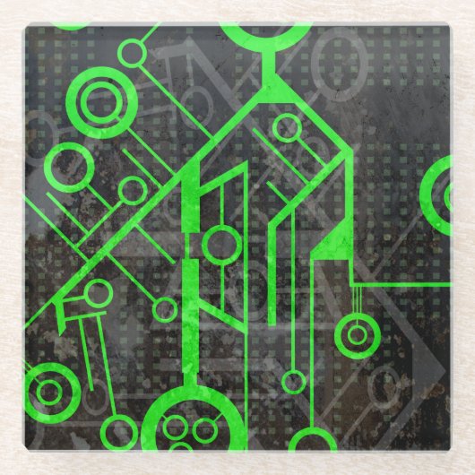 Groene Circuit Glazen Onderzetter (Voorkant)