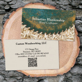 Groene Circulaire Zw QR Code Woodworking Craftsman Visitekaartje