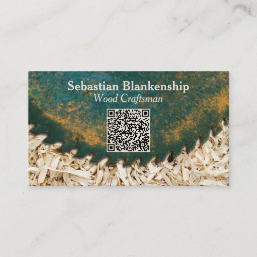 Groene Circulaire Zw QR Code Woodworking Craftsman Visitekaartje (Voorkant)