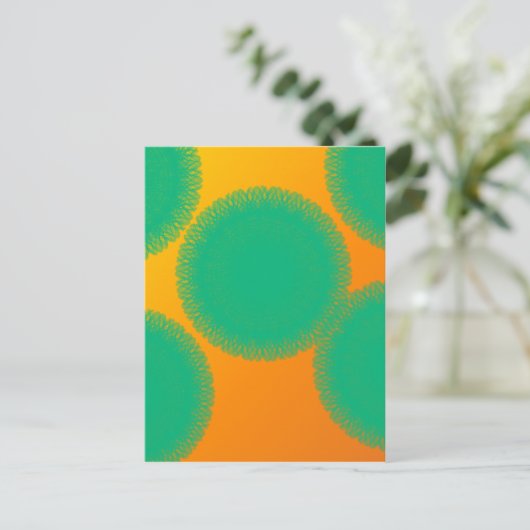 groene cirkel in geelachtig sinaasappel briefkaart (Staand voorkant)