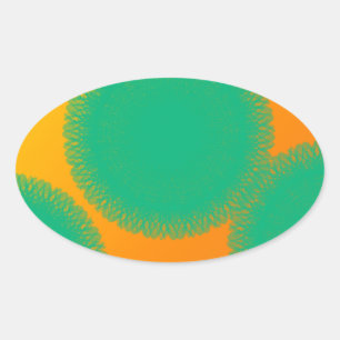 groene cirkel in geeloranje ovale sticker