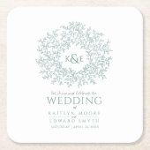 Groene cirkel met bladtekenmonogram bruiloft kartonnen onderzetters (Voorkant)