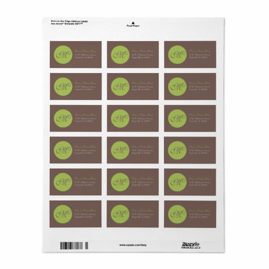 Groene cirkel - Monogram Adresetiketten Etiket (Full Sheet)