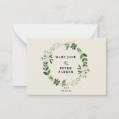 Groene cirkel vrouwelijke bloemenbruiloft notitiekaartje (Voorkant)