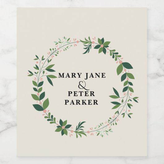 Groene cirkel vrouwelijke bloemenbruiloft wijn etiket (Enkel label)