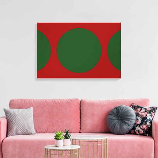 Groene cirkels op rood canvas afdruk (Insitu (Woonkamer))