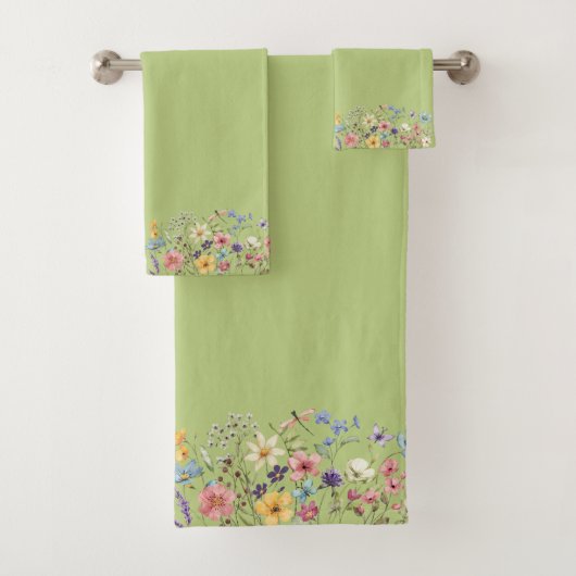 Groene citroen wilde bloem libel en vlinder bad handdoek (Insitu)