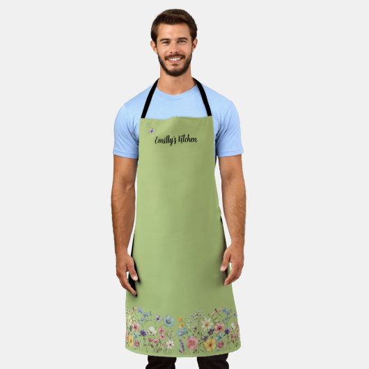 Groene citroen wilde bloem libel en vlinder schort (Gedragen)