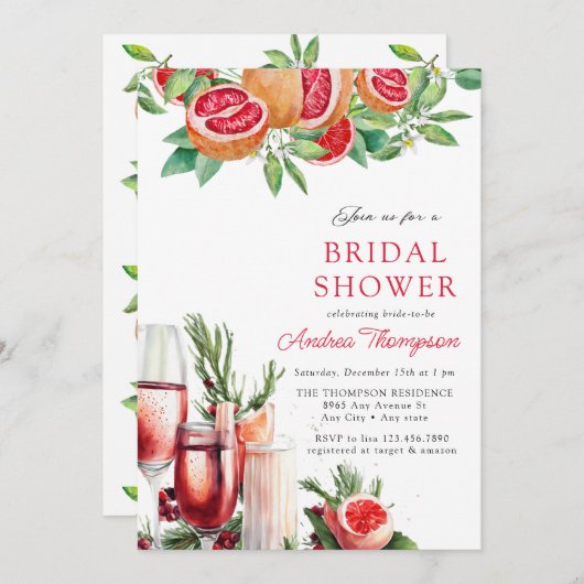 groene citrus | Bruidsdouche uitnodigingen (Voorkant / Achterkant)