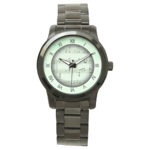 Groene Classic Bladmuziek Romeinse cijfers Horloge