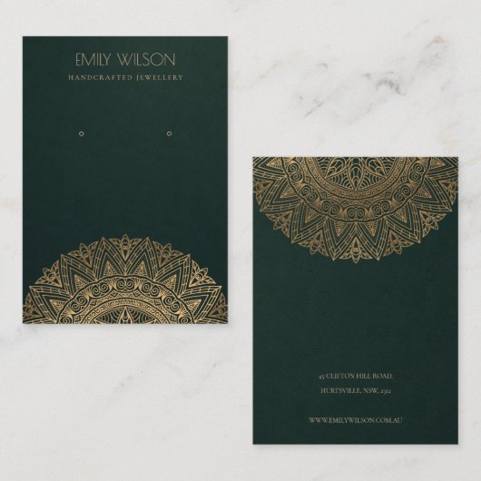 GROENE CLASSIC GOLD MANDALA EARRING DISPLAY VISITEKAARTJE (Voorkant / Achterkant)