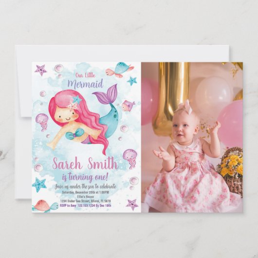 Groene Cloud Zeemeermin Verjaardag Uitnodiging met (Voorkant)