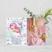 Groene Cloud Zeemeermin Verjaardag Uitnodiging met (Staand voorkant)