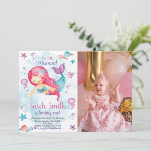 Groene Cloud Zeemeermin Verjaardag Uitnodiging met (Staand voorkant)