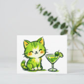 Groene Cocktails en Katten Briefkaart (Staand voorkant)
