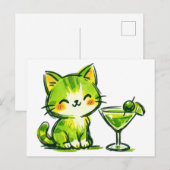 Groene Cocktails en Katten Briefkaart (Voorkant / Achterkant)