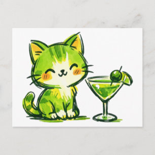 Groene Cocktails en Katten Briefkaart