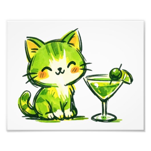 Groene Cocktails en Katten Foto Afdruk (Voorkant)