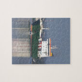 Groene commerciële vehikelferry legpuzzel (Horizontaal)