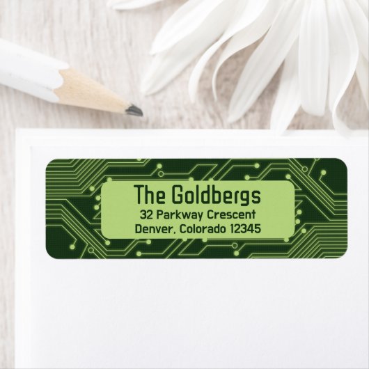 Groene Computer Circuit Board Bar Mitzvah Adres Etiket (Insitu)