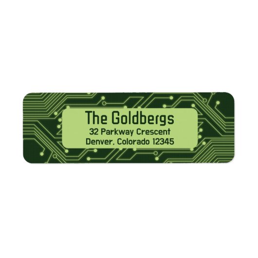 Groene Computer Circuit Board Bar Mitzvah Adres Etiket (Voorkant)