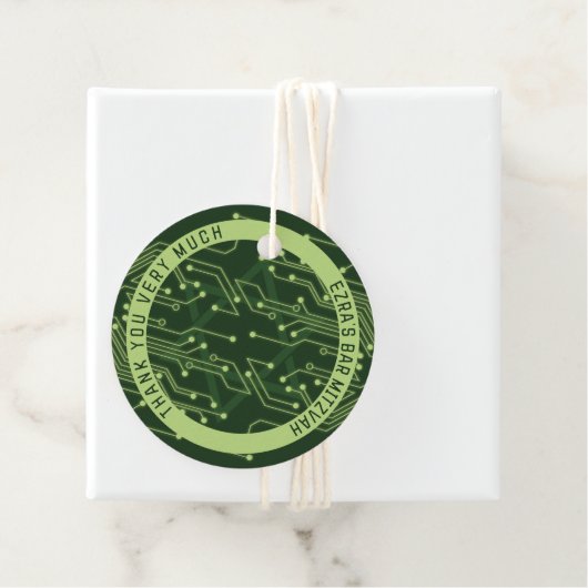 Groene computer printplaat bar mitswa bedankjes labels (In situ)