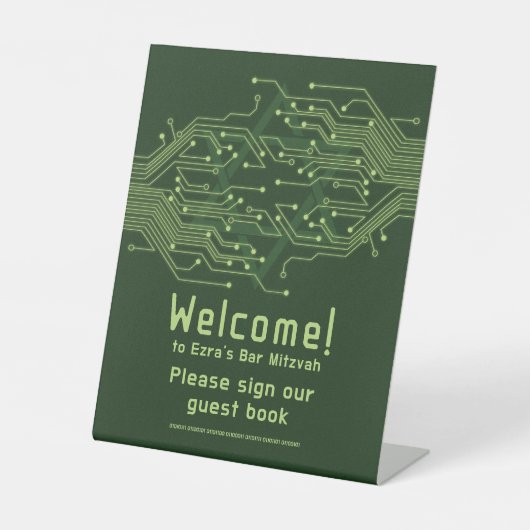 Groene computer printplaat bar mitswa reclamebord met voetstuk (Voorkant)