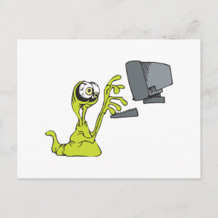 groene computer typende alien monster blob briefkaart