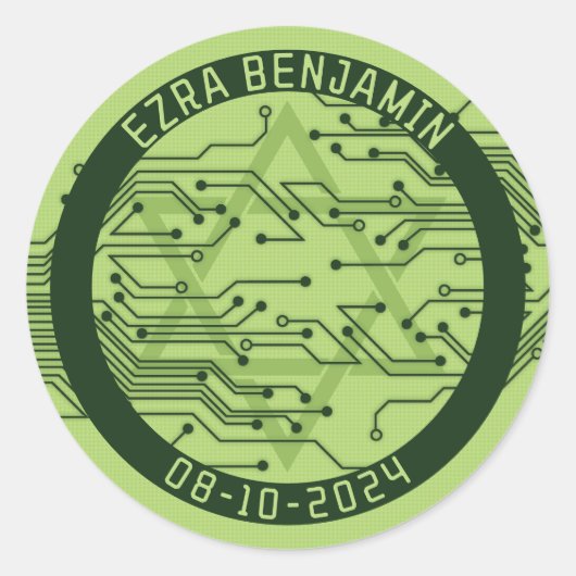 Groene Computerprintplaat Bar Mitzvah Ronde Sticker (Voorkant)