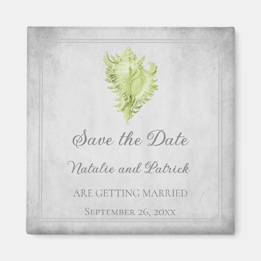 Groene Conch Schelp Save the Date Magneet (Voorkant)